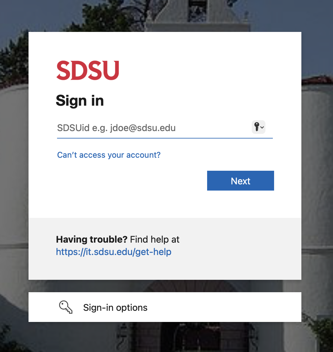 Institution Login page