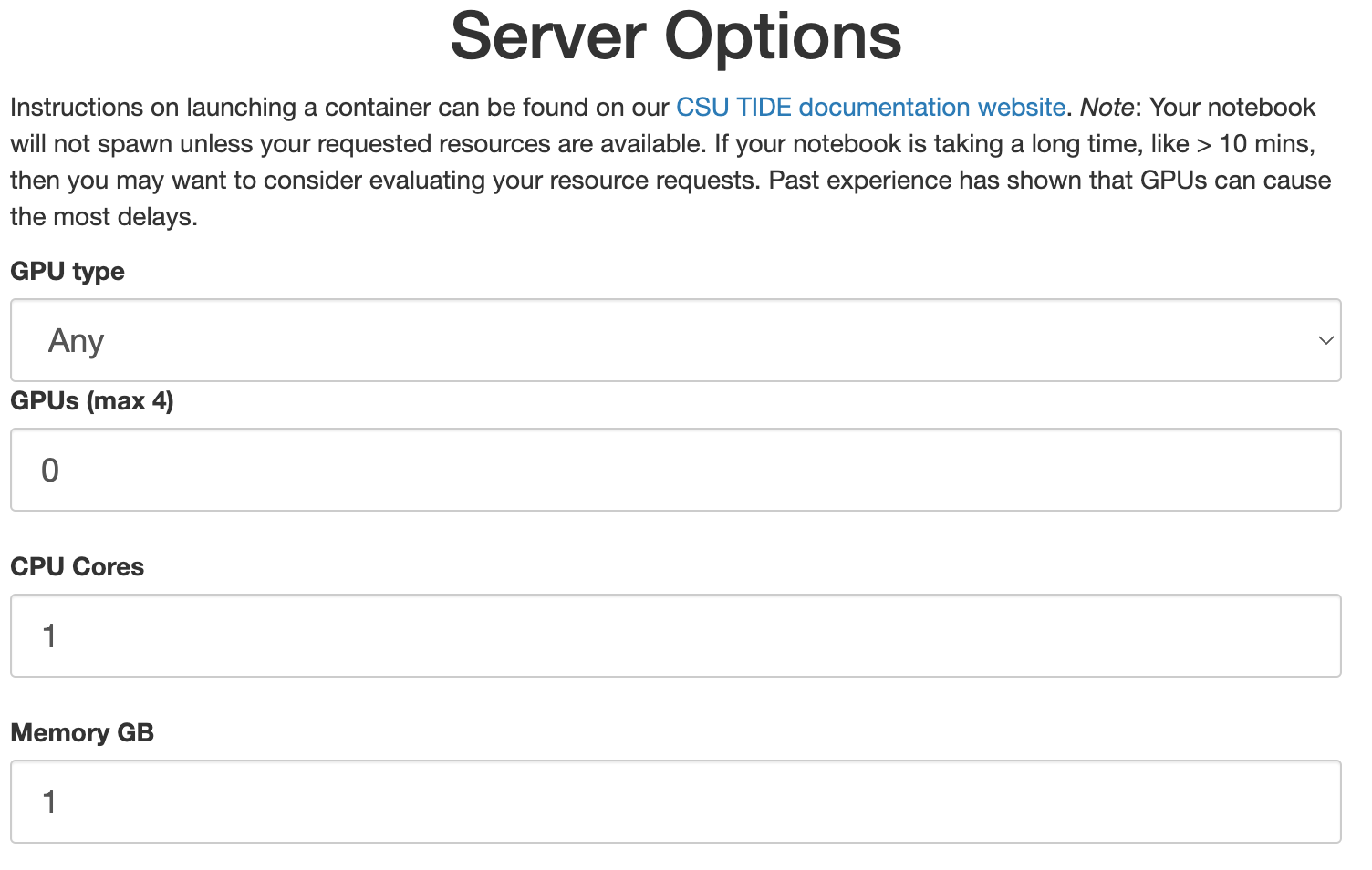 Server Options Page